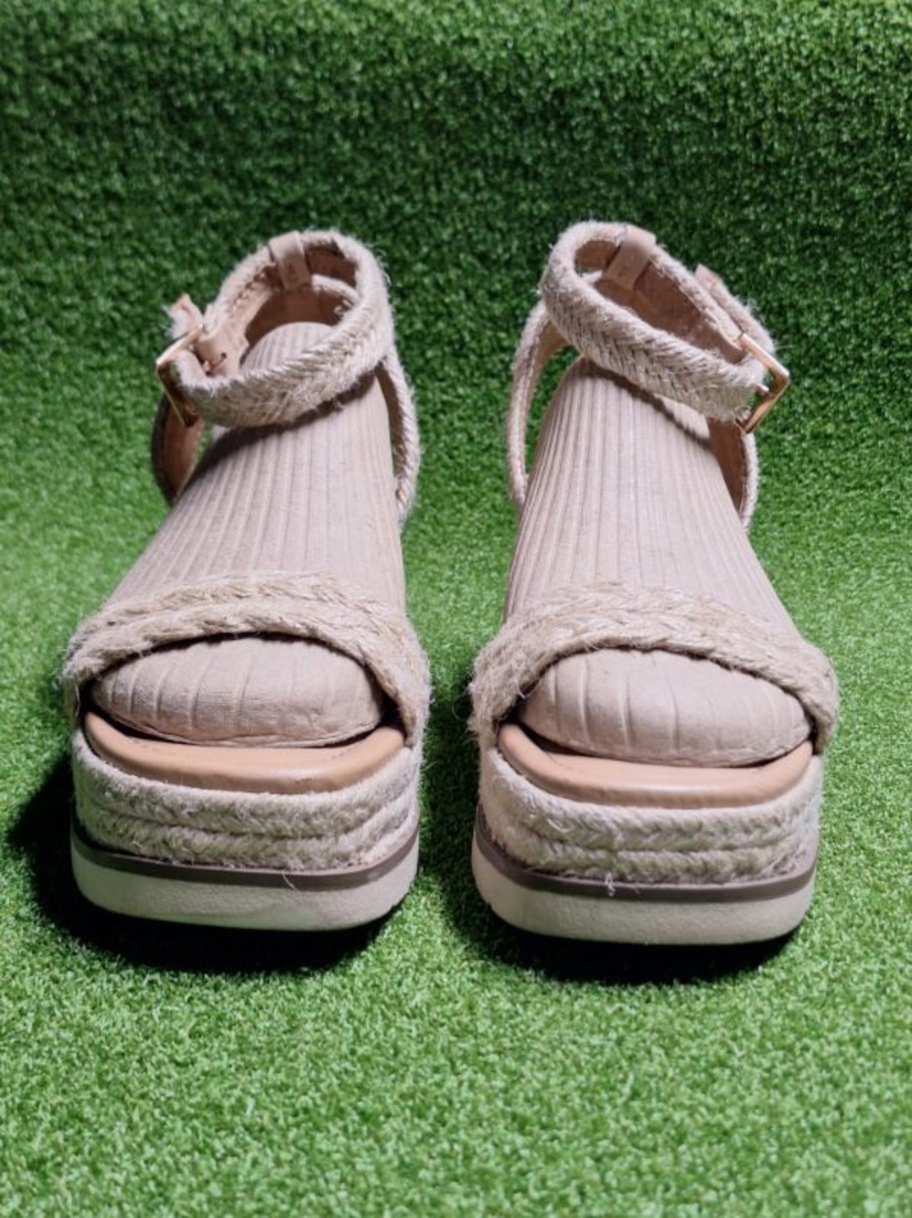 Soda Beige Platform Espadrille Sandals with Ankle Strap